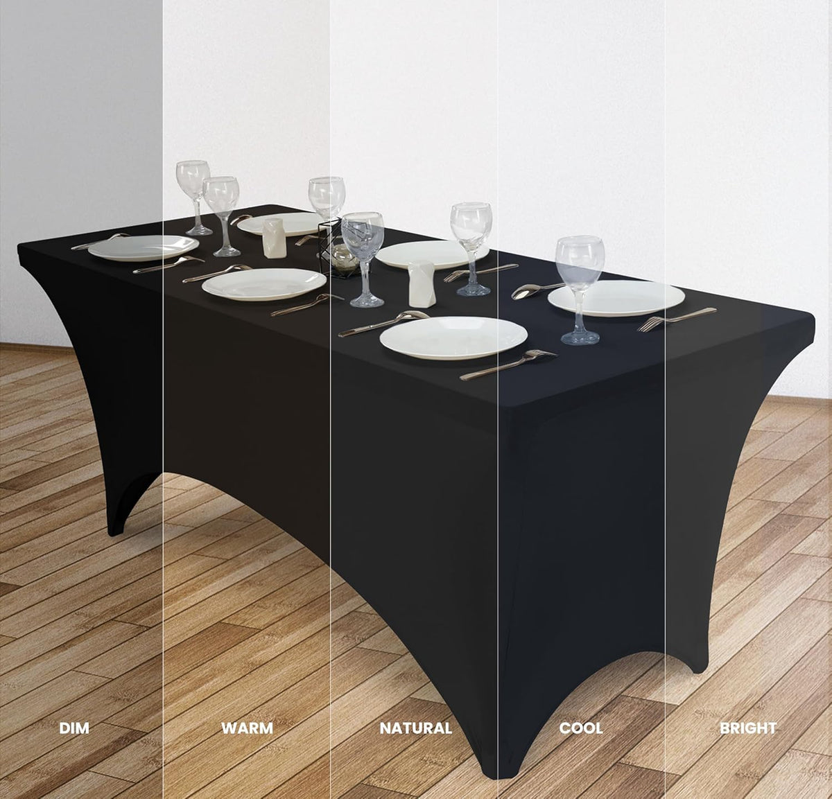 Utopia Kitchen 6FT Spandex Tablecloth [1 Pack, Black] 200 GSM Stretch, Fitted, Washable and Wrinkle Resistant Table Cloth Rectangle Cover for Trade Shows, Wedding, Parties [72Lx30Wx30H Inch]