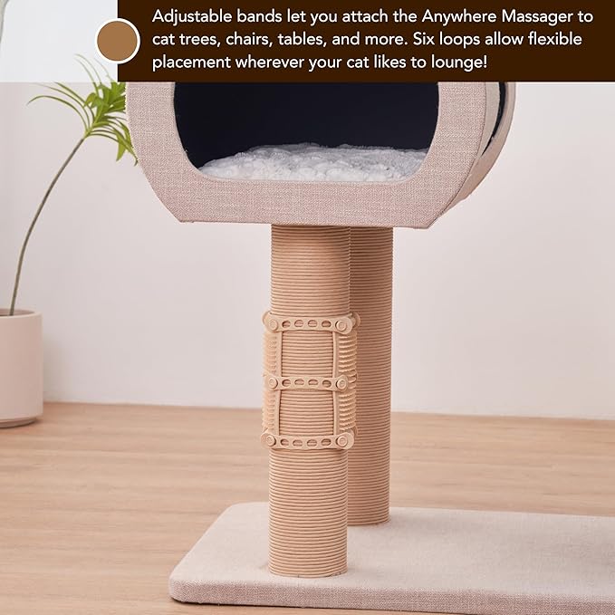 2Pcs PetPals Anywhere Cat Massager with Adjustable Bands and Soft Silicone Bristles, Fits Cat Trees, Furniture & More, Soothing, Easy-to-Clean Grooming Tool for Indoor Cats