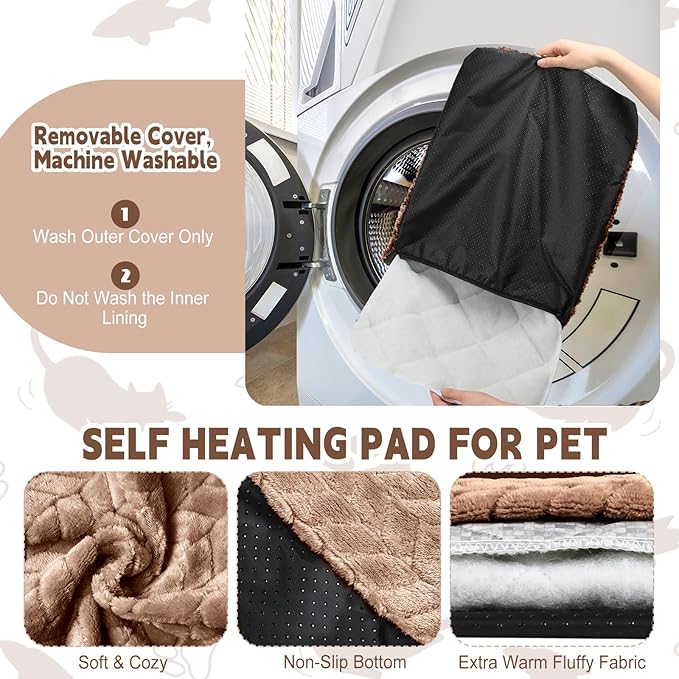 4 Pack Self Heating Cat Pad 16 x 20 Inch Self Warming Cat Bed Non Slip Warm Dog Pad Mat Washable Pet Kennel Crate Bed Mat for Indoor Outdoor Pets(Camel,16 x 20 Inch)