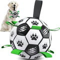 Diman Dog Soccer Ball with Straps, Dog Ball for Outdoor Fun, Birthday Gifts, Dogs Toys Balls for Medium Large Pet, Puppy Toys (Black, 7 Inch)