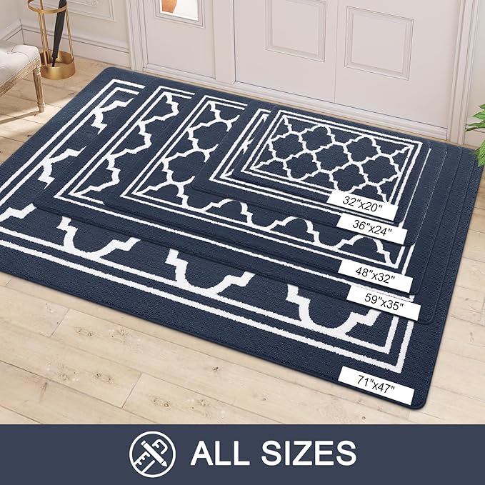Buganda Runner Indoor Door Mat, Dirt-Resistant and Absorbent Doormat, Anti-Slip, Low Profile Floor Mats for Inside Entryway, Front, and Back Door Entrance (47x20 Inches, Navy Blue)