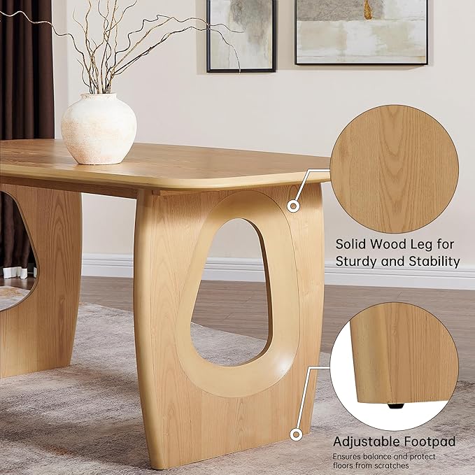 Morden Fort Modern Dining Table Set for 6, 68'' Rectangle Dining Table with 6 Chairs, Kitchen Table with Pedestal Base, Dinner Table for Dining Room, Kitchen, Living Room (Natural)