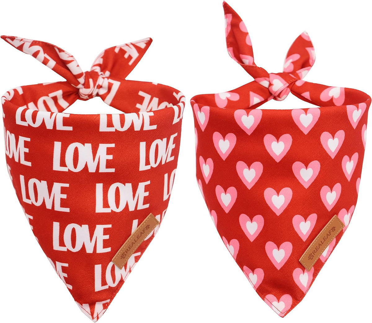 Realeaf Love Dog Bandanas 2 Pack, Triangle Reversible Mothers Day Valentine's Day Pet Scarf for Boy and Girl, Premium Durable Fabric, Holiday Bandana for Medium and Large Dogs (Large)