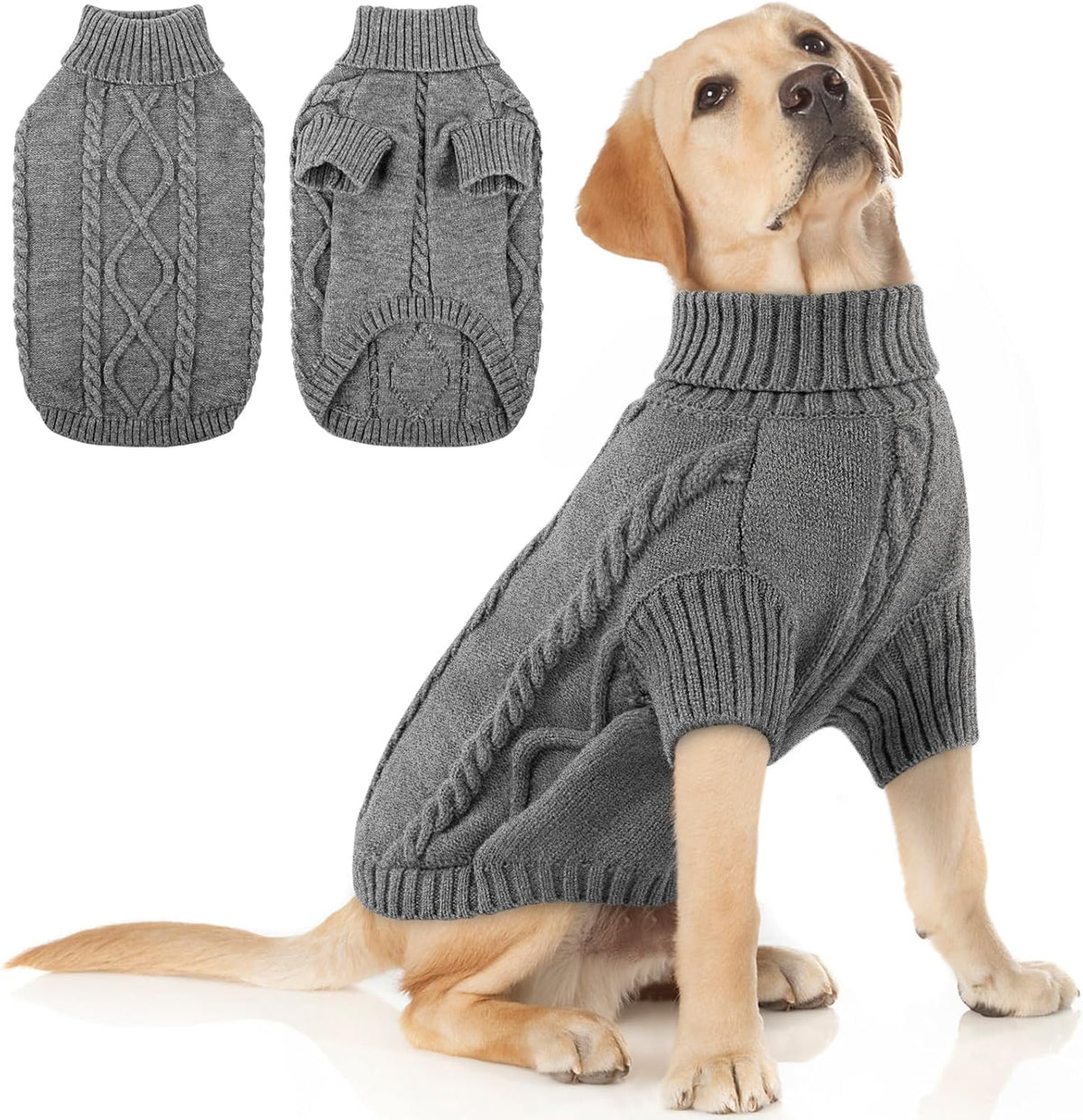 Queenmore Dog Sweater Large Size,Warm Dog Sweaters for Big Dogs,Chunky Knitted Doggy Sweater for Extra Large Dogs Boy Girl, Big Doggie Turtleneck Winter Outfit (Slate Grey,2XL)