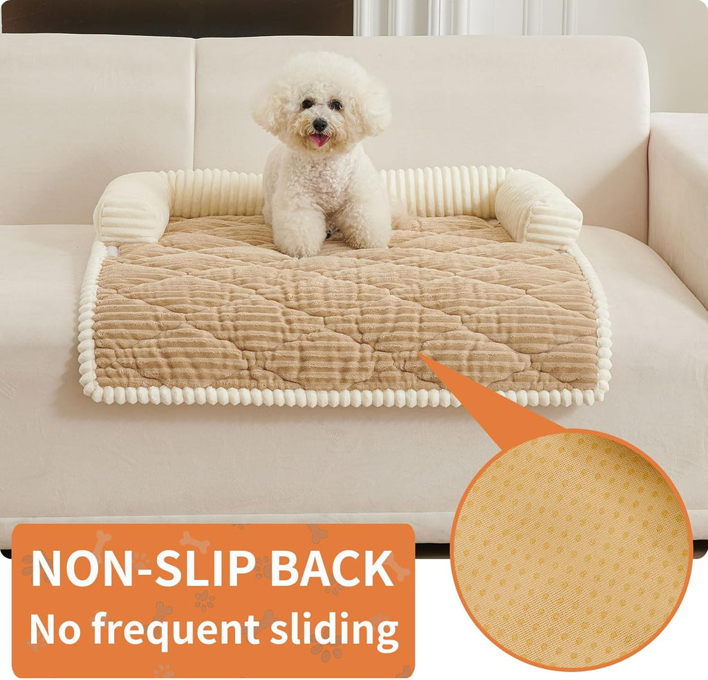 HAOMAIJIA Dog Couch Bed for Large Dogs, Non Slip Pet Couch Covers for Sofa Thick Soft Washable Dog Couch Cover Protector All Seasons Universal Dogs and Cats Bed Mat (Khaki, Large)