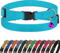 Breakaway Cat Collar Leather with Removable Bell - 13 Colors Available - Soft Adjustable Girl Boy Safety Lightweight Pet Kitten Collars Pink Brown Blue Green Red Orange Black (Aquamarine)
