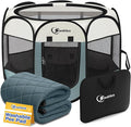 Siedihit Dog Pet Playpen Tent Crate Cage with Washable Pee Pad, Large Grey | Pet Nursing Enclosure Camping Rest Zone for Recovering Pets 600D waterproof polyester Oxford, Breathable double-layer mesh