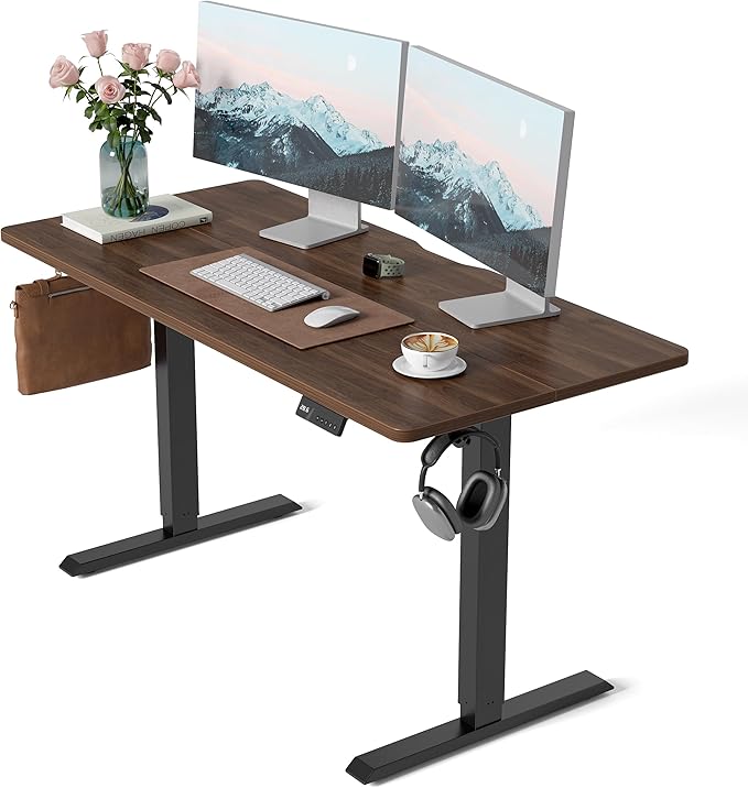 CubiCubi Electric Standing Desk, 55 x 24 Inches Height Adjustable Sit Stand Desk, Ergonomic Home Office Computer Workstation, Black Walnut