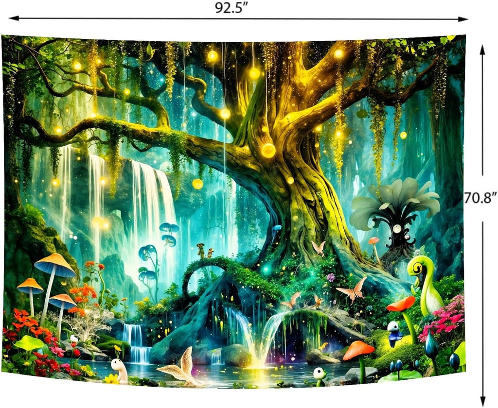 Delur Magical Forest Tapestry Fantasy Tree of Life Enchanted Fairy Tale Forest Tapestry Mystical Psychedelic Nature Landscape Wall Hanging Headboard for Bedroom Living Room Home Decor (70.8" x 92.5")