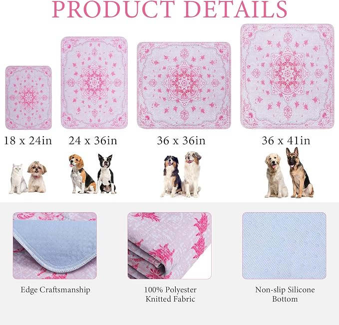 Homimp Washable Pee Pads for Dogs, 4 Pack Reusable Puppy Pads Waterproof, Absorbent and Leakproof Dog Pee Pads, Non Slip Puppy Training Pads, Pet Mat for Floor,Crate,Couch,Whelping,Pink, 18"x24"