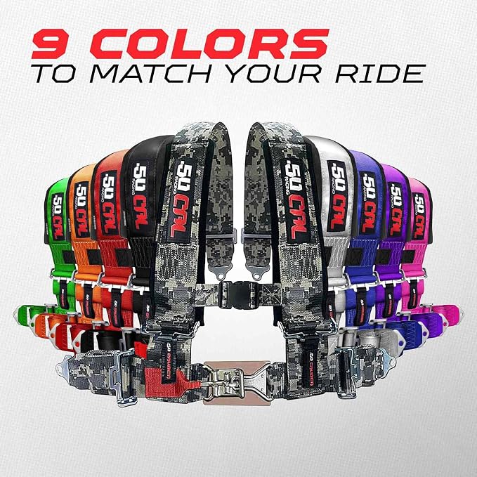 1pc 50 Cal Blue 4 Point Harness 2" straps, Racing Harness Seat Belt | Ultra Kush padding, Push Button quick release hardware. Universal Fit for UTV, RZR, race car