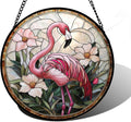 Stained Glass Window Hanging, Flamingo Flower Sun Catchers Diamond Glass Panel Hangings Pink Suncatcher Decor for Birthday for Women, Men, Wife, Aunt, and Mom 15x15 in