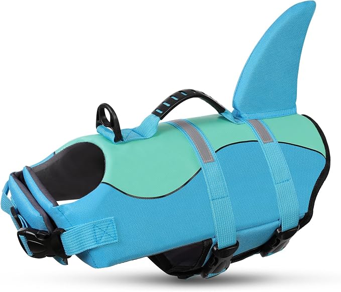 Shark Dog Life Jacket, Dog Life Vests for Boating, High Buoyant Pet Life Vest for Swimming, Adjustable Easy On Cat Life Jackets for Small, Medium, Large Dogs (Pool Blue,XL)