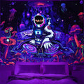 Blacklight Astronaut Tapestry Glow In The Dark Funny DJ Music Tapestry UV Reactive Space Galaxy Planet Mushroom Floral Jellyfish Frog Tapestries Wall Hanging for Home Dorm Living Room Decor W59×H51
