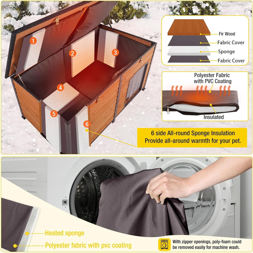 Aivituvin Dog House Outdoor 59" Extra Large Insulated Dog Kennel with Movable Insulation Liner,All-Around Iron Frame
