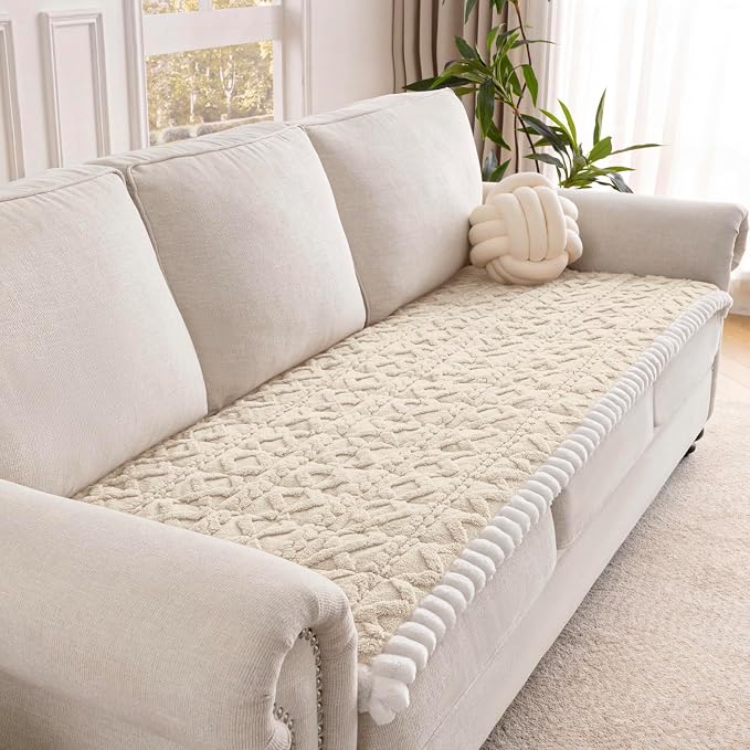 Couch Cover for Dogs, Washable Non Slip Sofa Covers for 3 Cushion Couch Pet Friendly Fuzzy Sofa Protector&Bed Mat for Pets (27.6"x70.9" Beige)