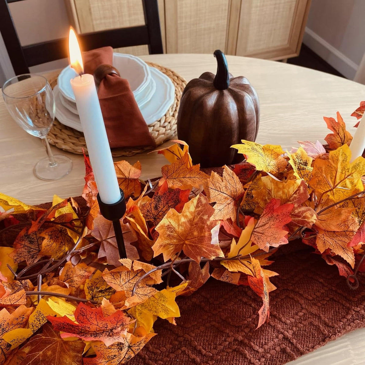 CQURE 10 Pack Fall Leaf Garland, Hanging Vines Garland Artificial Fall Maple LeavesThanksgiving Decor for Home Wedding Fireplace Christmas