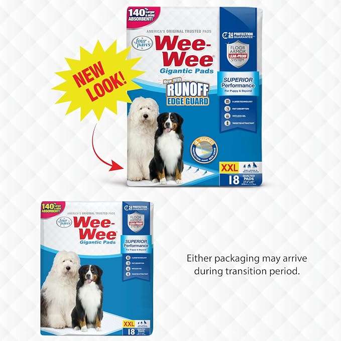 Four Paws Wee-Wee Superior Performance Gigantic Dog Pee Pads, 18 Count (Pack of 2)