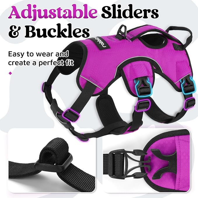 rabbitgoo Escape Proof Dog Harness for Medium, No Pull with Lift Handle | No Escape, Full Soft Padded, Reflective Adjustable Vest, Leash Clip for Walking Hiking Training, Purple, Medium