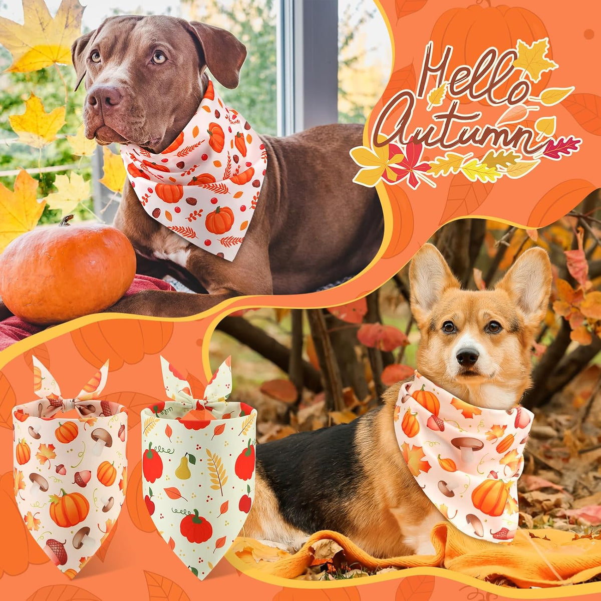 Chunful 100 Pieces Fall Dog Bandanas Bulk Autumn Pet Bandanas with Pumpkin Patterns Triangle Scarf Bib Kerchief Set for Small Large Dog Thanksgiving Costume Accessories (31.5 x 21.7 x 21.7)