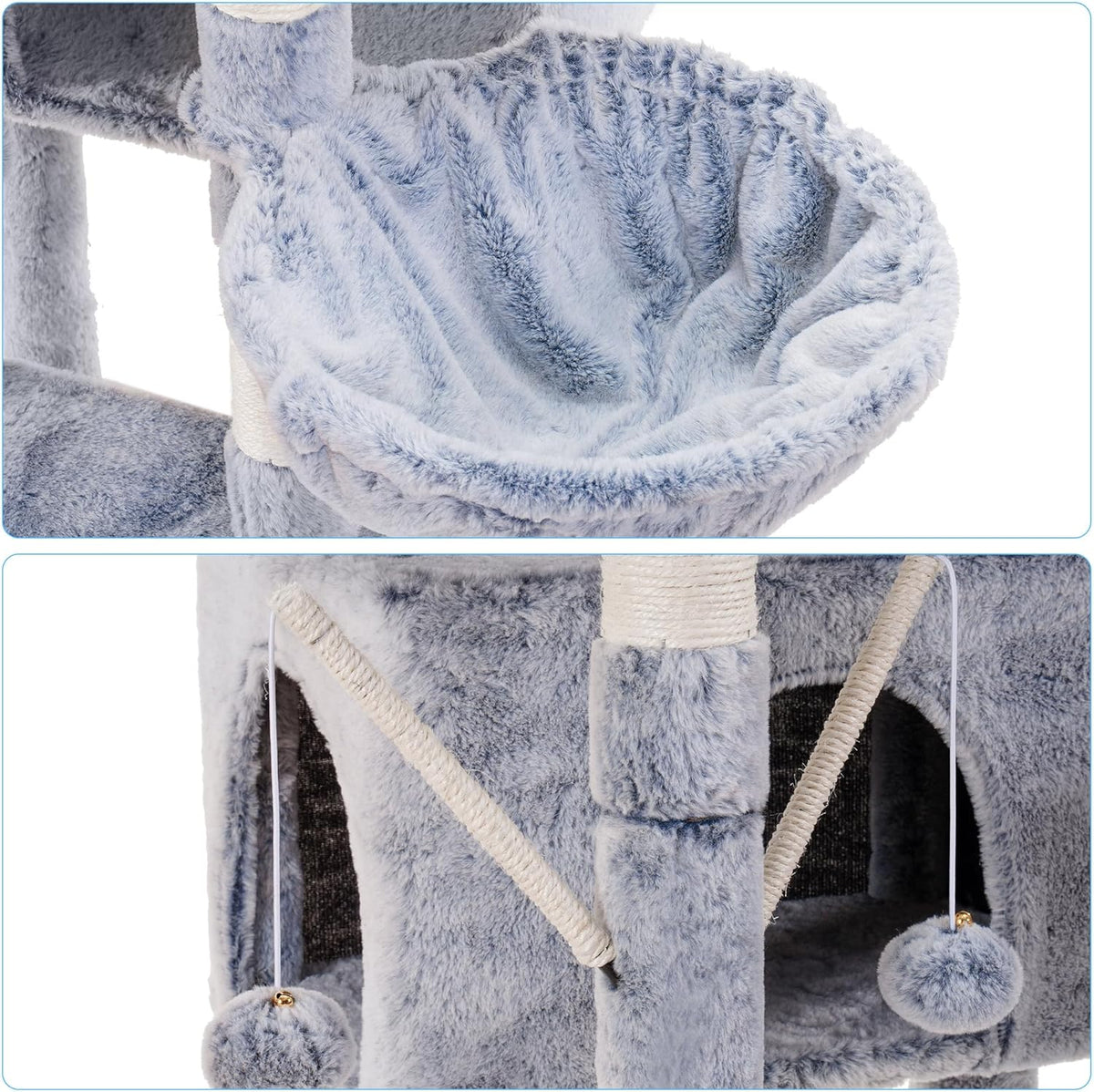 Hey-brother Cat Tree, 71 inches XL Large Cat Tower for Indoor Cats, Multi-Level Cat House with 3 Padded Perches, Big Scratcher, Cozy Basket, 2 Cat Condos and Scratching Posts,Pewter MPJ034PE