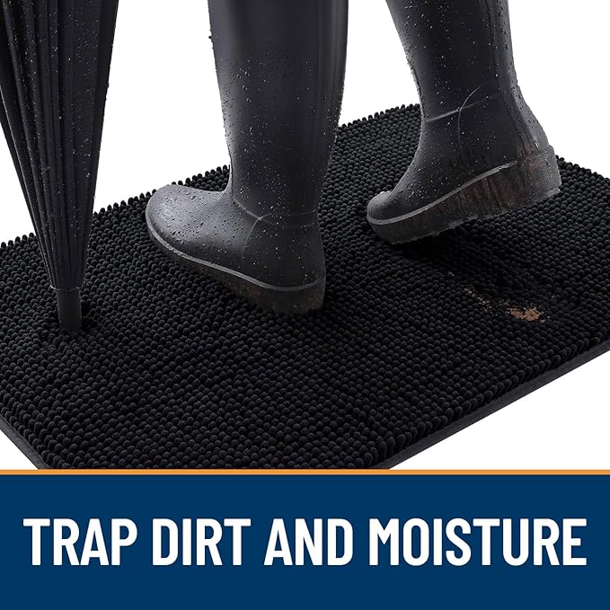 OLANLY Dog Door Mat for Muddy Paws 24x16, Absorbs Moisture and Dirt, Absorbent Non-Slip Washable Doormat, Quick Dry Chenille Mud Mat for Dogs, Entry Indoor Entryway Carpet for Inside Floor, Black