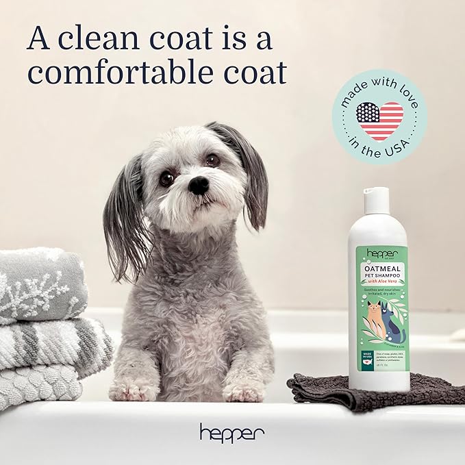 Hepper Oatmeal Shampoo for Dogs, Cats and Other Pets - All Natural Pet Shampoo: No Dog Soap, Cat Soap or Pet Soap - Dog Shampoo Sensitive Skin, Dog Dry Skin, Dog Itchy Skin Treatment -Cucumber & Aloe