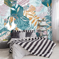 -Abstract Geometry Botanical Banana Leaf Fabric Wallpaper Living Room Bedroom Bathroom Tropical Plant Leaf Large Wall Mural- 137"x96"（ not Peel and Stick）