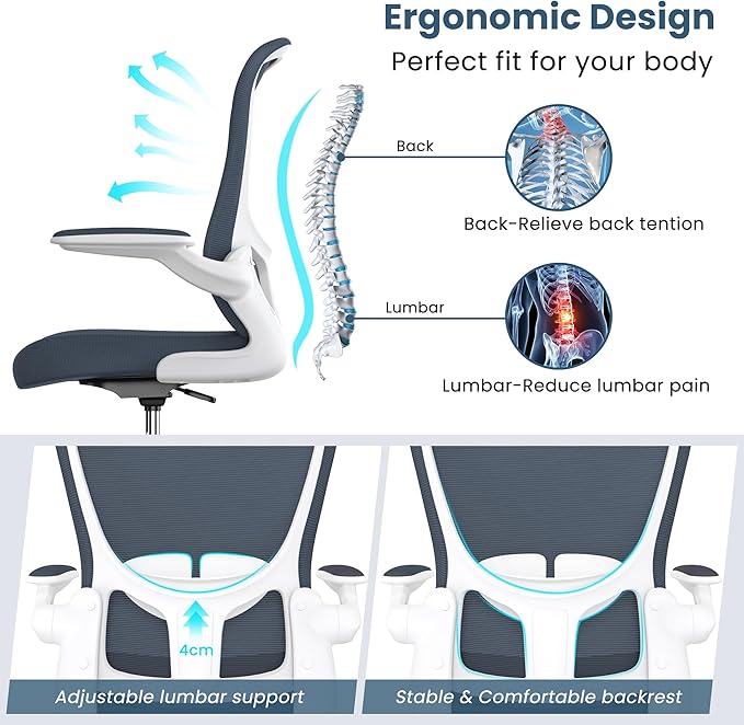 Drafting Chair, Tall Office Chair with Flip-up Armrests Executive Ergonomic Computer Standing Desk Chair, Office Drafting Chair with Lumbar Support and Adjustable Footrest Ring