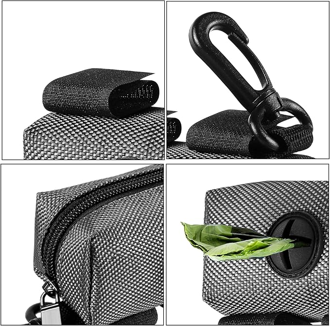 Dog Waste Bag Dispenser Pet Poop Bags Holder for Doggie Waste Bags Dispensers Soft Fabric Zipper Small Doggy Puppy Pouch for Leash Accessory Attachment with Carrier,2PC Grey