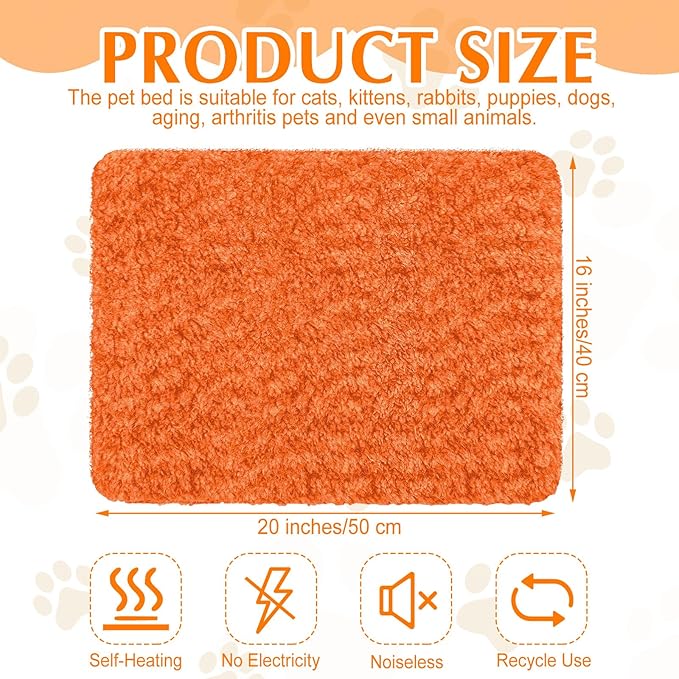 4 Pack Self Warming Cat Pads Self Heating Cat Mat Washable Homeless Dogs Thermal Pads Kennel Pad Reflects Body Heat Warm Crate Bed Mat for Indoor Outdoor Pet(Orange,16 x 20 Inch)