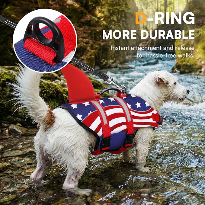 Shark Dog Life Vest for Swimming, Pet Life Vests for Boating, High Buoyant DogLife Jacket, Ripstop High Flotation Swimsui for Small, Medium, Large Dogs (USA Flag,XL)