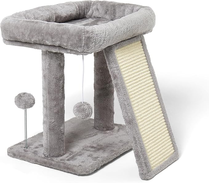 17.1-inch Small Cat Tree Tower with Scratching Post for Indoor Cats,Light Grey