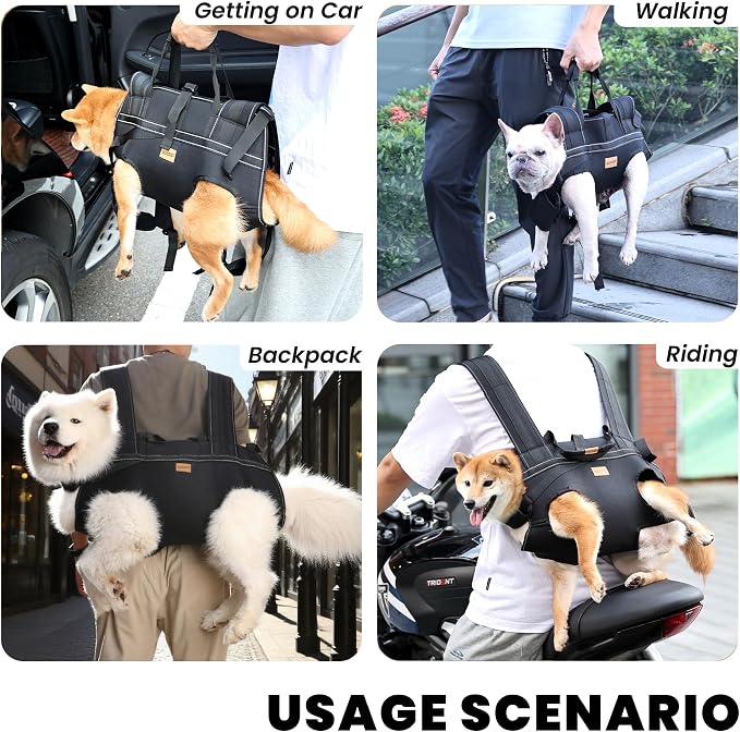 Dog Lift Harness Backpack Carrier for Large Dogs, Full Body Sling with Handle, Dog Harness for Joint Injuries, Arthritis, Ideal for Stairs, Elderly Dogs (Large 20-29LBS)
