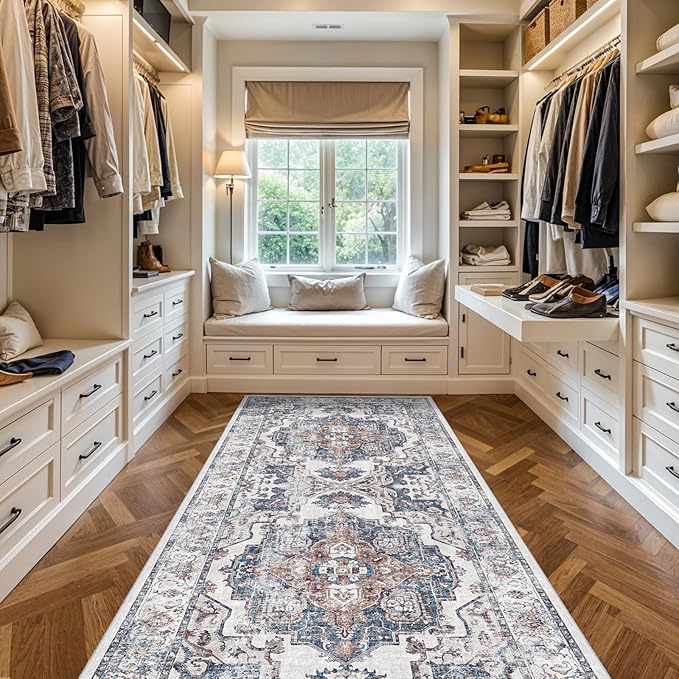 4x10 Washable Hallway Runner Rug: Oriental Living Room Entry Extra Wide Area Rug Ultra Soft Non Slip Runners for Kitchen Dining Room Stain Resistant Low Pile Floor Mat for Bathroom Bedroom(Brick,4x10)