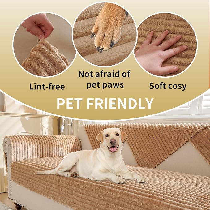HAOMAIJIA Waterproof Couch Cover for Dogs Washable,Faux Fur Pet Couch Covers for Sofa,Soft Dog Bed Cover Non-Slip Couch Covers for 3 Cushion Couch Sofa Pet Friendly (Khaki, 35" x 95" 1 Pack)