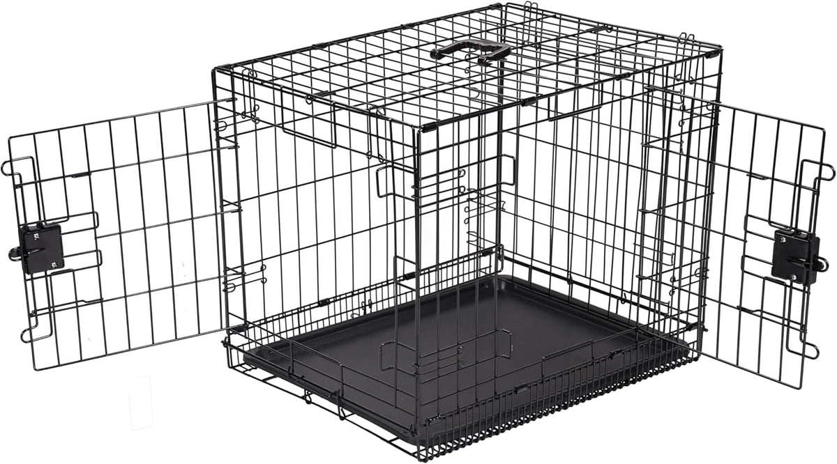 Amazon Basics Durable,Foldable Metal Wire Dog Crate with Tray, Double Door, 30 x 19 x 21 in, Black