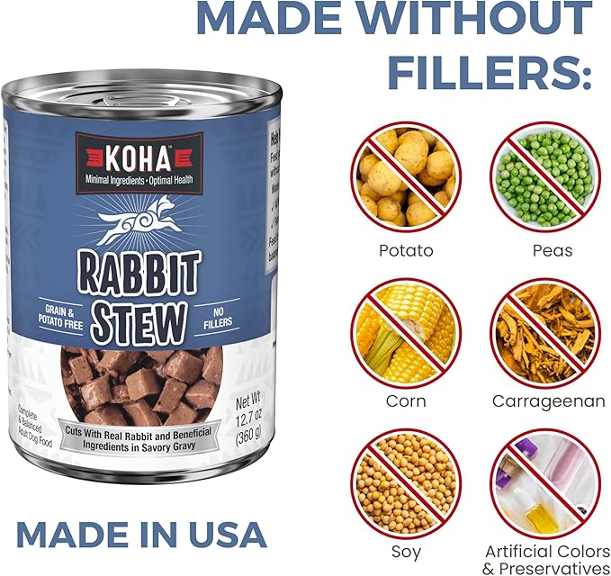 KOHA Minimal Ingredient Rabbit Stew for Dogs, High Protein Limited Ingredient Dog Food, 12.7oz Cans (Case of 12)