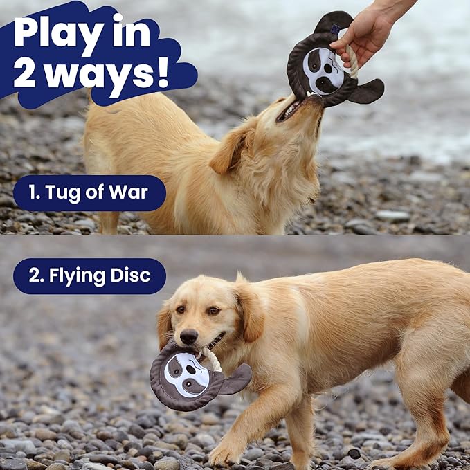PAWSPIK Flying Disc Tug-of-War Toy, Eco-Friendly Recycled Material, Squeaker Toy for Medium and Large Dogs, for Throwing & Fetching 8.5" Diameter (Fierce Fox)