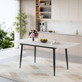 59"-75" White Extendable Dining Table for 6–8, Modern Rectangular Kitchen Dining Table with Black Metal Legs, Durable MDF Top, Space-Saving Expandable Dinner Table for Dining Room or Apartment