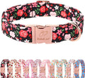 Floral Dog Collar - Rose Red Wild Flowers Pattern Cute Puppy Collar, Adjustable Winter Holiday Metal Buckle Dog Collars for Small Medium Large Dogs L