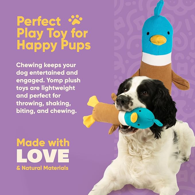Yomp Plush Duck Dog Toy – Durable Stuffed, No Squeaker Dog Toys with Natural Canvas and Crinkle Paper – Interactive Stuffed Animal for Dogs (Quacker)