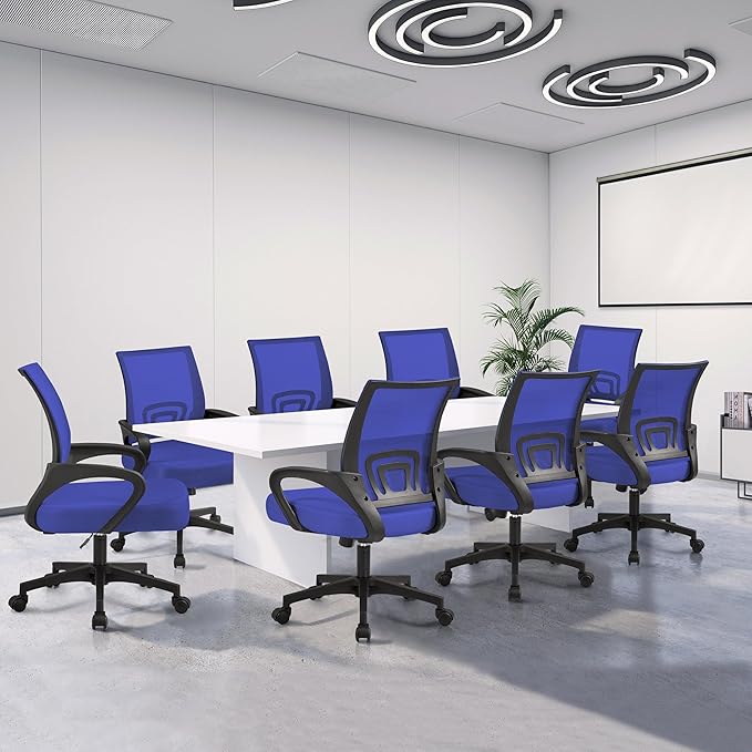Yaheetech Mid-Back Mesh Office Chair Adjustable Ergonomic Computer Task Chair Swivel Rolling with Lumbar Support Armrest for Home Office Work Study, Blue