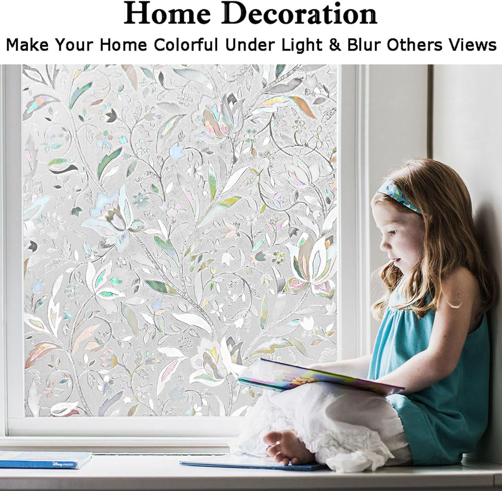 Kromapolis Window Privacy Film, Vinyl Glass Covering, Stained Decorative Film Frosted, Static Window Clings, Non-Adhesive, No-Glue (17.5 x 78.7 inch)