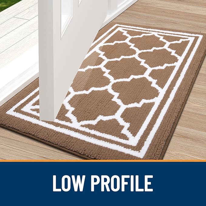 Buganda Long Indoor Door Mat, Dirt-Resistant and Absorbent Doormat, Anti-Slip, Low Profile Floor Mats for Inside Entryway, Front, and Back Door Entrance (59x20 Inches, Brown)