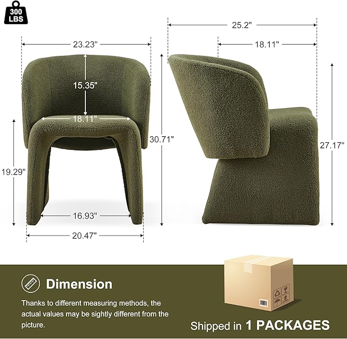 Modern Dining Chair Green Upholstered Barrel Home Kitchen Chair with Metal Frame, Comfy Accent Chair Teddy Velvet Single Sofa Chairs for Living Room,Bedroom