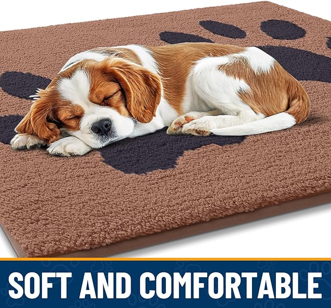 Smiry Dog Door Mat for Muddy Paws, Absorbs Moisture and Dirt, Low-Profile Entryway Mat with Non-Slip Backing, Entry Indoor Outdoor Doormat for Inside Floor (48x32 Inches, Camel and Black, Paw)