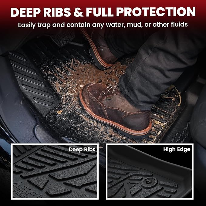 LASFIT Floor Mats for Chevy Silverado/GMC Sierra Extended Cab 1500 2500/2500HD 1999-2007, 3500HD 2001-2007(2007 Fit Classic Body Only), All Weather TPE Custom Fit Floor Mats for Cars, 1st & 2nd Row