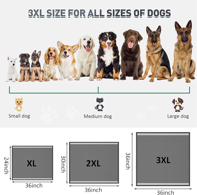 Boscute Charcoal Super Absorbency Puppy Pads, Activated Carbon Odor-Control XXXL 36"x36" Leak-Proof Pet Training Pee Pads, Disposable Potty Pads for Dogs Cats, Rabbits
