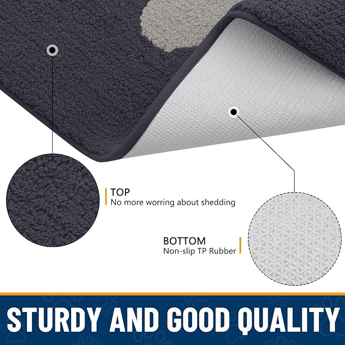 Smiry Dog Door Mat for Muddy Paws, Absorbs Moisture and Dirt, Low-Profile Entryway Mat with Non-Slip Backing, Entry Indoor Outdoor Doormat for Inside Floor (47x20 Inches, Dark Grey, Paw)